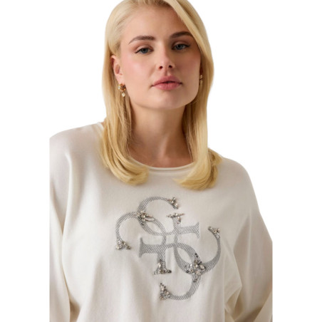 Pull Femme Blanc Guess Manches Longues | Sports-Loisirs