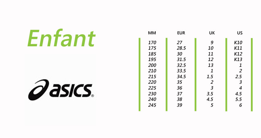 asics taille