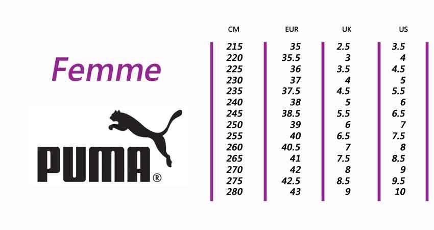 puma guide des tailles chaussures