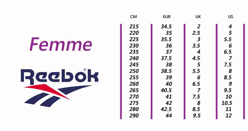 guide taille reebok