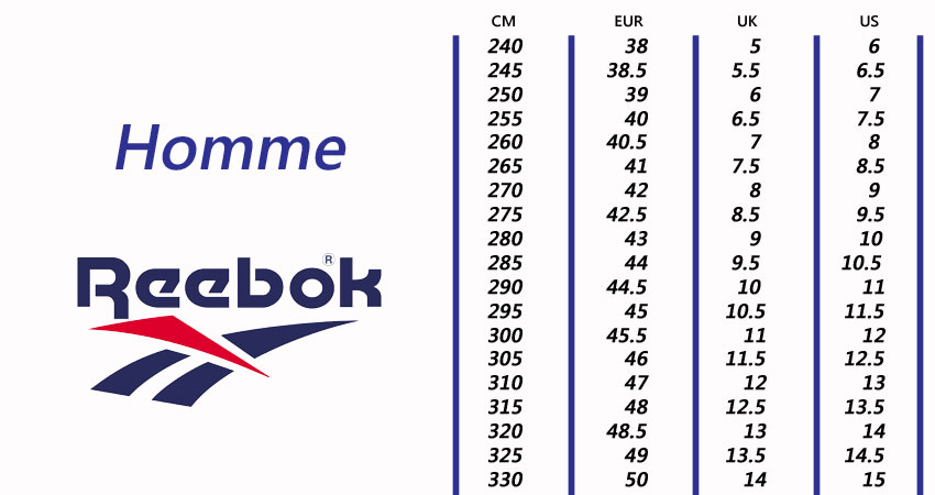 guide taille reebok