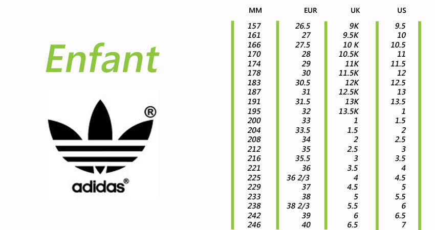 Adidas, Guide de Pointures – Chaussures Adidas